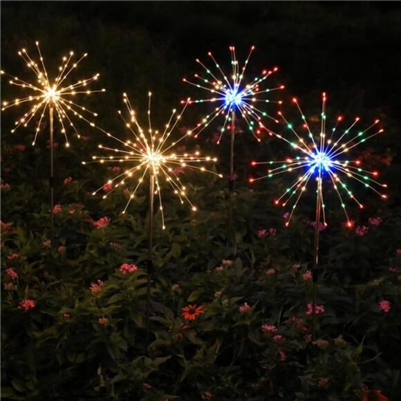 2 Packs x120 LED Solar Firework Lights with Remote, 8 Lighting Twinkle Modes - Picture 2 of 7
